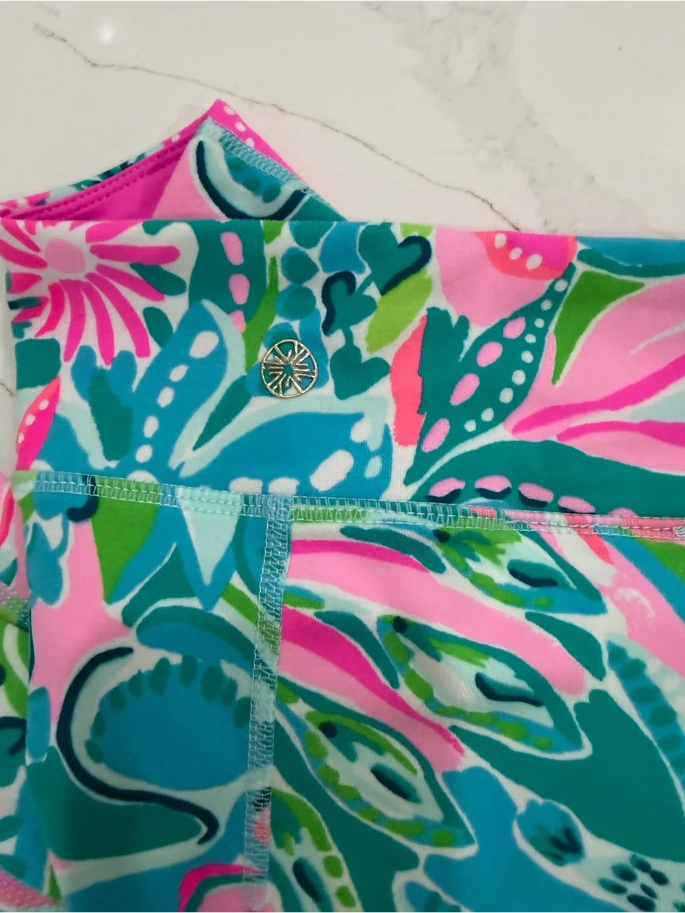 Lilly Pulitzer Luxletic Bright Floral Active Leggings in Teal & Pink Cropped